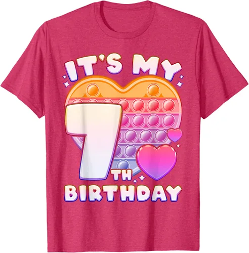 Vista 20 de Pop-it Birthday Girl 7 años de edad, Push it Pop Fidget Bubble Camiseta, Negro