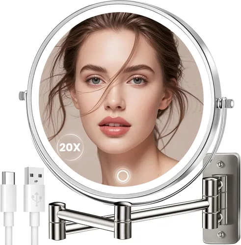 Vista 9 de Espejo de maquillaje iluminado grande de 9 pulgadas, espejo de aumento recargable de 5000 mAh con 3 luces de color regulables al tacto, brazo