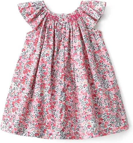 Vista 2 de Simplee kids Vestido fruncido de verano para niña, vestido casual de manga corta, estampado floral, vestido de princesa para niños pequeños