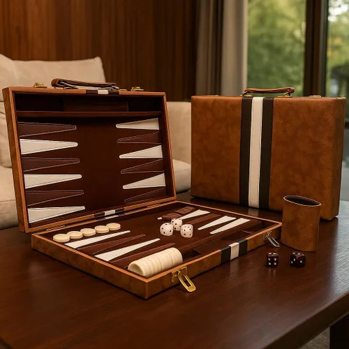 Vista 6 de Juego de tablero plegable clásico de 15 pulgadas con funda de cuero, juego de viaje portátil, paquete de regalo ideal para amantes de la estrategia