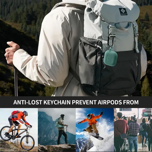 Vista 7 de Funda para AirPods Pro/Pro 2 con kit, funda protectora de silicona suave con llavero, color verde