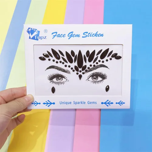 Vista 12 de Black Face Jewels se adhieren a los accesorios del festival, diamantes de imitación del tatuaje de la cara de Halloween para el maquillaje, joyas