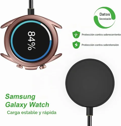 Vista 2 de Compatible con Samsung Galaxy Watch 6/6 Classic/5/5 Pro/4/4 Classic/3/Active 2/Active, 1 paquete de cable de carga inalámbrica USB de repuesto