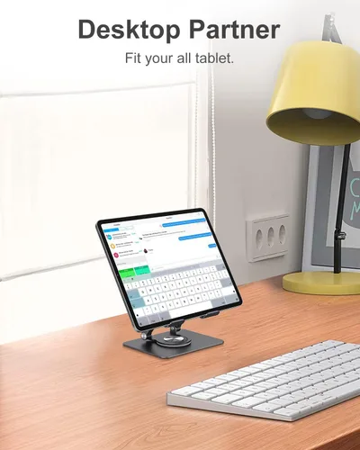 Vista 11 de JUANWE Soporte giratorio para iPad para escritorio, soporte de tableta de Negro