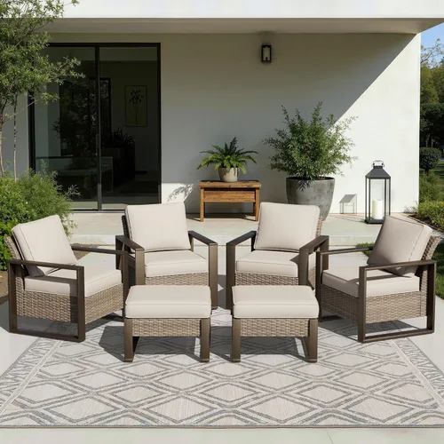 Vista 37 de Joyside - Sofá de mimbre para patio al aire libre, sofá de ratán de 3 plazas con cojines gruesos de olefina y reposabrazos rectangular con marco
