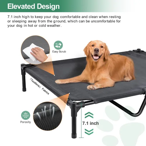 Vista 4 de Cama elevada para perros para exteriores con toldo, cuna elevada para perros con sombra, tienda de campaña impermeable para perros medianos