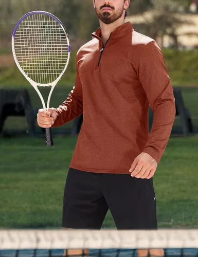 Vista 23 de MAGCOMSEN Sudadera de golf de manga larga con forro polar para hombre, con cremallera de 1/4, térmica, para correr