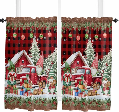 Vista 65 de Cenefas de Navidad de invierno para ventanas, cortinas de cocina con bolsillo para barra, cortinas con aislamiento térmico para ventana de baño