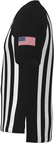 Vista 4 de GCA Pro - Camisa de árbitro de baloncesto para hombre, con bandera de Estados Unidos, manga corta, con rayas NFHS