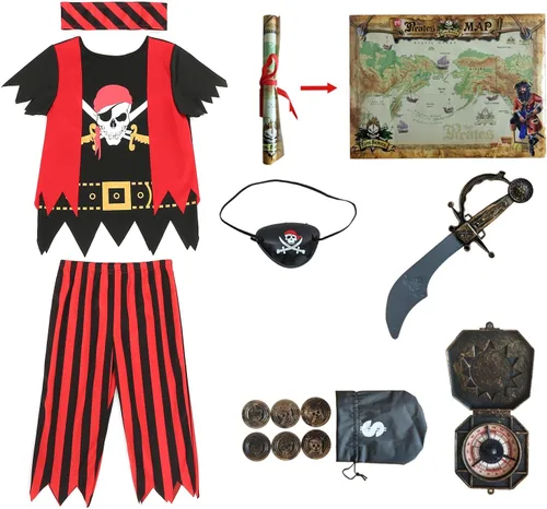 Vista 6 de Wizland Disfraz de pirata para niños, disfraz de pirata para niños Niños Pirata 3pcs