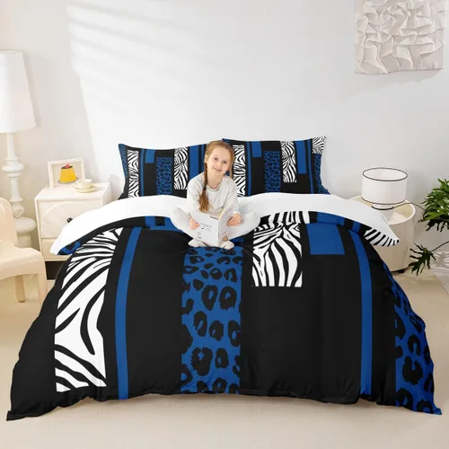 Vista 27 de Juego de funda de edredón con estampado de leopardo, tamaño individual, juego de ropa de cama rústica con rayas de piel de cebra, decoración