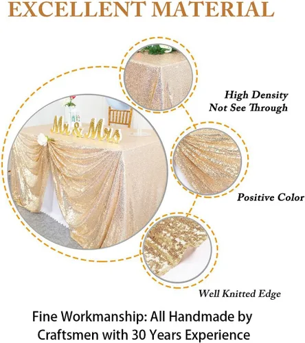 Vista 7 de ShinyBeauty - Mantel rectangular de lentejuelas (60” x 102”), diseño de bodas y fiestas de Navidad LightGold