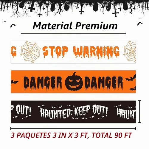 Vista 2 de SWRT Paquete de 3 cintas de precaución para decoración de Halloween, 3