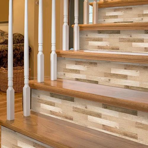 Vista 14 de funlife 3 tiras de calcomanías de vinilo autoadhesivas para escaleras, murales para escaleras, 39.37 x 7.09 pulgadas, gris ceniza Madera gris ceniza