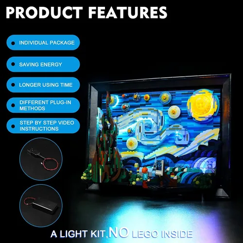 Vista 3 de BrickBling Luces LED compatibles con Lego Starry Night, kit de luces compatible con Lego Van Gogh compatible con Lego 21333-versión clásica