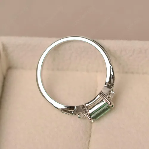 Vista 3 de LUO Anillo de plata de ley 925 con corte esmeralda de 0.276 x 0.197 in, anillo de promesa horizontal para mujer