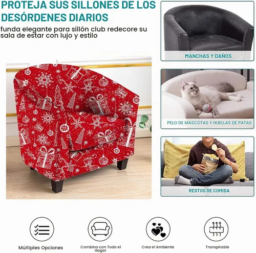Vista 4 de CRFATOP - 2 fundas para silla de club, fundas elásticas para silla de barril, fundas para silla de bañera con motivo navideño, fundas suaves