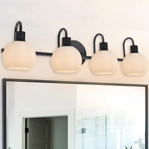 Vista 12 de Luz de tocador de baño con vidrio esmerilado en forma de globo de 2 luces, aplique de pared industrial negro para vestíbulo o pasillo