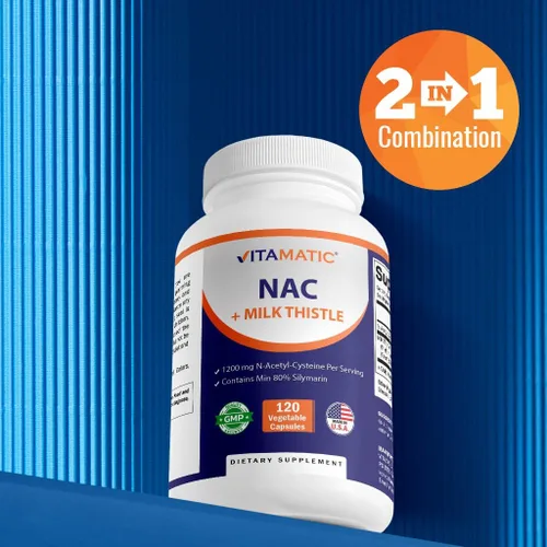 Vista 6 de Vitamatic Suplemento NAC N-acetil-L-cisteína (NAC) con extracto 50:1 de cardo mariano - Apoya la salud inmunológica, respiratoria, hepática, 1200 mg