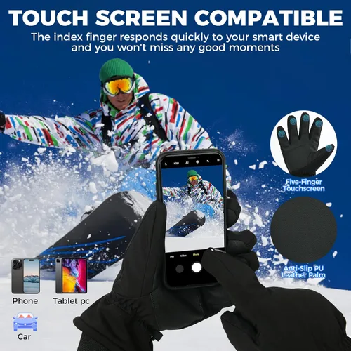 Vista 5 de ZENUTA Waterproof Winter Gloves Men, Windproof Snow Ski Gloves, Breathable Warm Thermal Gloves for Women, 5-Finger Touchscreen Gloves for Driving