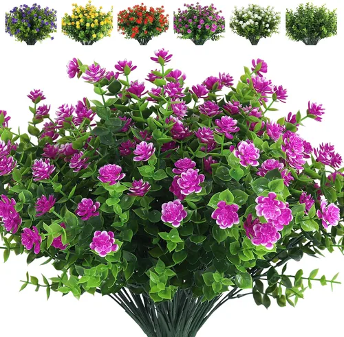 Vista 67 de RECUTMS - Flores artificiales, 12 plantas sintéticas para exteriores, resisten rayos ultravioleta, arbustos para interiores y exteriores, maceta