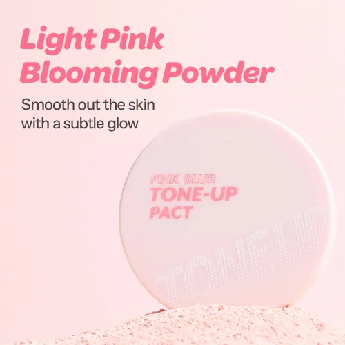 Vista 5 de I'M MEME Compact - Tone-up Pact Polvo de ajuste presionado coreano para efecto de desenfoque rosa, con calamina, polvo de maquillaje, compacto