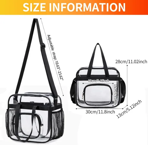 Vista 11 de Bolsas transparentes aprobadas para estadios, bolsa transparente + correa para el hombro, bolsa transparente grande