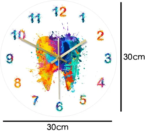 Vista 2 de The Geeky Days Acuarela Pintura Dental Impresión Reloj de Pared Clínica Dental Médica Arte de Pared No Ticking Reloj de Pared Dental Ortodoncista