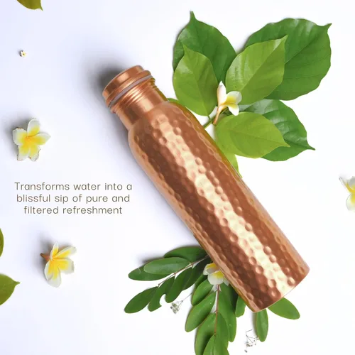 Vista 4 de RAJRANG Botella de agua de cobre puro martillado puro – 1 litro botella ayurvédica a prueba de fugas para hidratación, bienestar