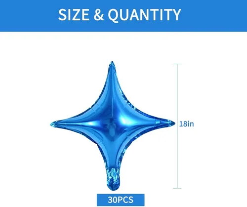 Vista 2 de BEISHIDA 30 globos azules de papel de aluminio de estrella de cuatro Cuatro Ángulos Estrella Azul