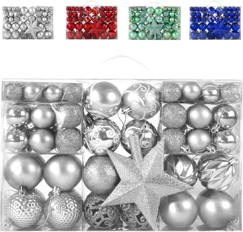 Vista 8 de Juego de 101 adornos de bolas de Navidad, juego de lujo para decoración de árbol de Navidad y cuerda para colgar, bolas de Navidad de Emopeak – Mini