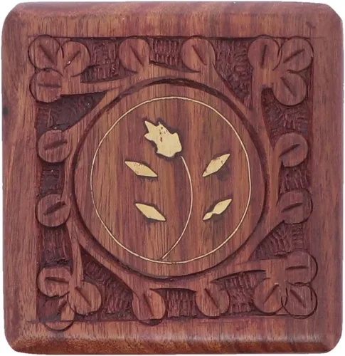 Vista 5 de LiShay - Joyero de madera con flores talladas cuadradas