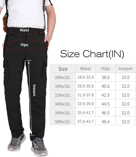 Vista 6 de WORK IDEA Pantalones de senderismo para hombre, impermeables, ligeros, pantalones de pesca al aire libre con bolsillos tipo cargo