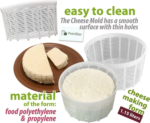 Vista 2 de PetriStor Molde de queso suave para queso, 3 piezas, 1.25 cuartos de galón, molde de queso mediano, suministros caseros para hacer queso, molde