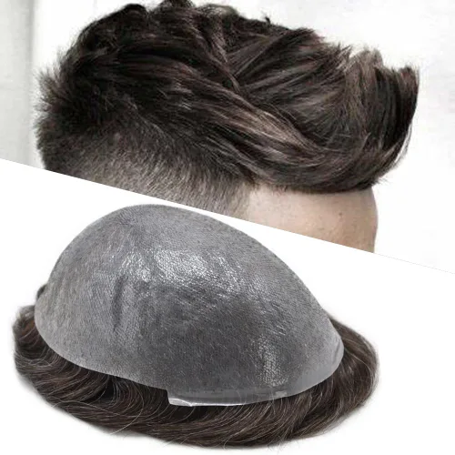 Vista 62 de 0.002 in ultra fina piel tupé Remy cabello humano piezas para hombres V-Looped sistema de pelo para hombre tupé pelo tupé para hombres protesis