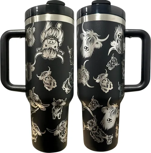 Vista 28 de Botella de agua de acero inoxidable de 40 oz taza Longhorn Bottle Bull Tumbler Cow Gift Western Water Bottle Cup (24oz Cream(90)-Longhorn (D35))
