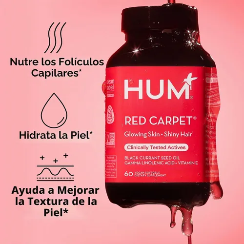 Vista 2 de Fórmula para el pelo y las uñas Red Carpet de HUM, 60 cápsulas blandas vegetarianas