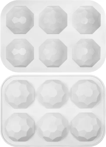 Vista 9 de 2 piezas de moldes de silicona para pastel de bola de diamante, moldes de silicona para hornear pastel de mousse geométrico 3D de media bola, moldes