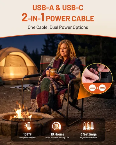 Vista 6 de TIMBER RIDGE Silla de camping térmica de gran tamaño resistente Negro calentado