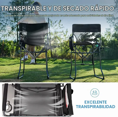 Vista 5 de EVER ADVANCED Silla alta de textileno para campamento, silla de directores de malla, taburete de bar plegable alto con mesa auxiliar