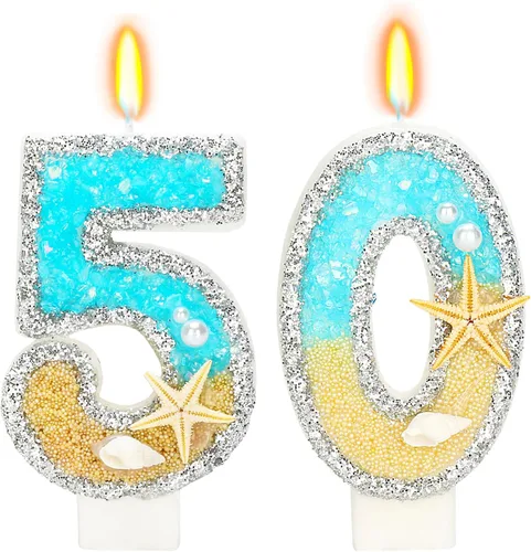 Vista 69 de Vela número 1 de estrella de mar de playa para decoración de pastel Plata