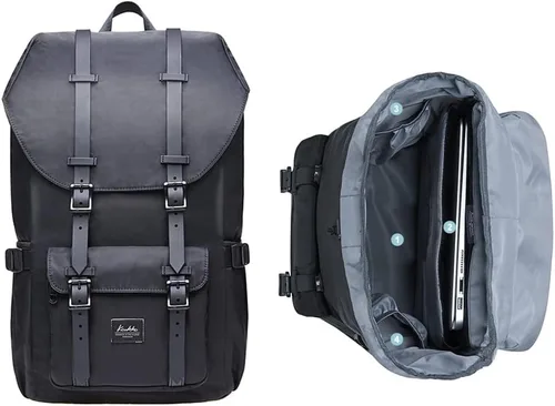 Vista 8 de KAUKKO Mochila de viaje para laptop, mochila al aire libre, mochila causal para 15.6 pulgadas (nailon negro)