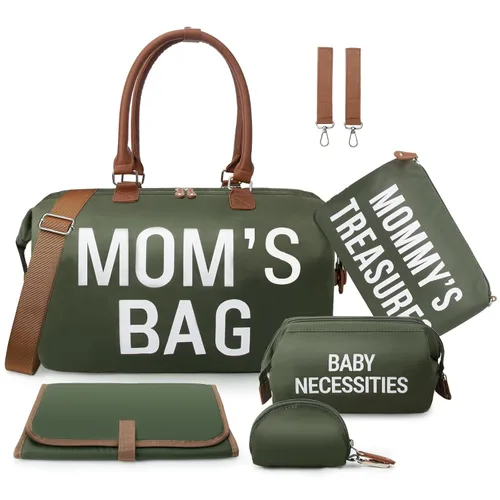 Vista 9 de printe Bolsa de pañales grande de 6 piezas con cambiador y 2 bolsas organizadas, bolsa de mamá para hospital con funda para chupete, correas, gancho