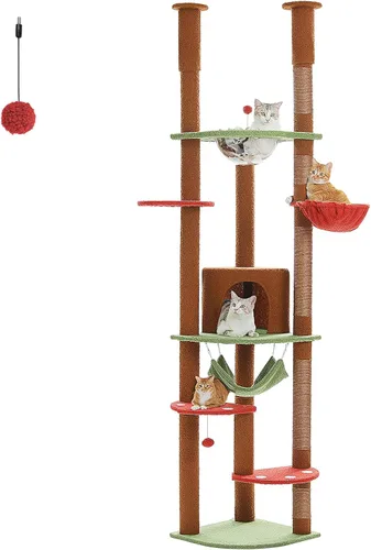 Vista 14 de PEQULTI Árbol para gatos de piso a techo, torre alta para gatos, altura ajustable (83-108 pulgadas), 5 niveles de árbol trepador para gatos