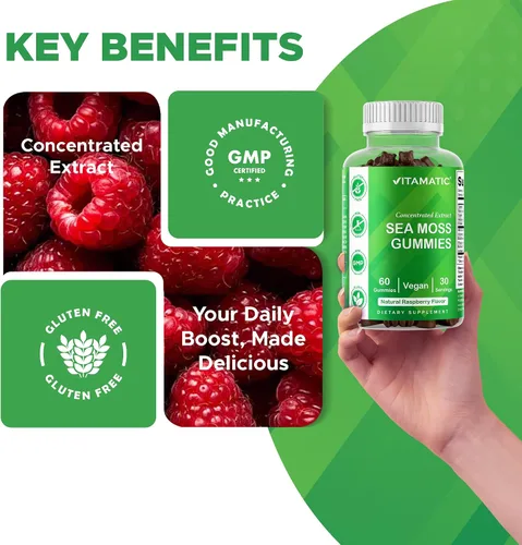 Vista 6 de Vitamatic Gomitas de musgo marino irlandés con vejiga y raíz de bardana, suplemento de extracto botánico, vegano, sin OMG, 60 unidades, paquete de 2