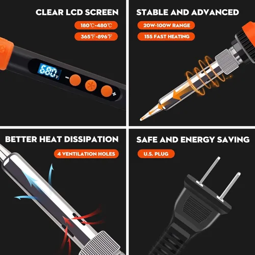 Vista 5 de LDK Kit de soldadura eléctrica, soldador digital de 100 W para electrónica, pistola de soldadura con estilo pluma para joyería, kit de soldadura
