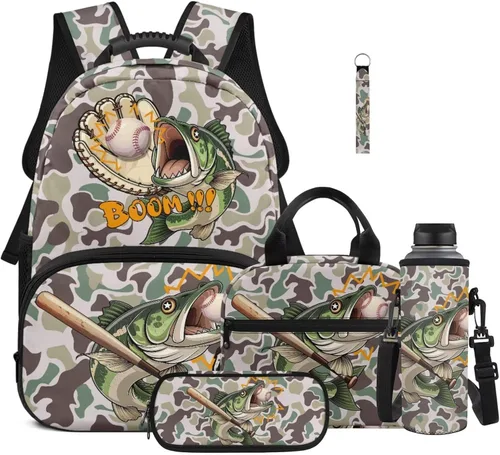 Vista 14 de Bulopur Eagle American Flag Print Kids Backpack Boys Elementary School 17 Inch Bookbag With Lunch Bag Water Bottle Holder Keychain Pencil Case 5