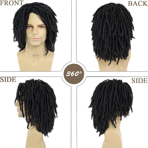 Vista 4 de GNIMEGIL - Pelucas cortas trenzadas para hombre Afro Bob, cabello negro trenzado en crochet, diadema con rastas, fibra sintética natural, capas