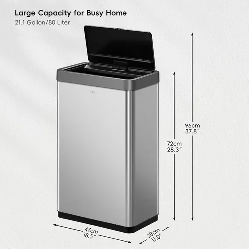 Vista 2 de EKO Mirage X - Cubo de basura con sensor de movimiento de 80 litros/21.1 galones, cubo de basura automático grande para cocina, sin contacto, acero