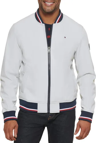 Vista 12 de Tommy Hilfiger Chaqueta bomber ligera Varsity de punto acanalado para hombre Verde militar